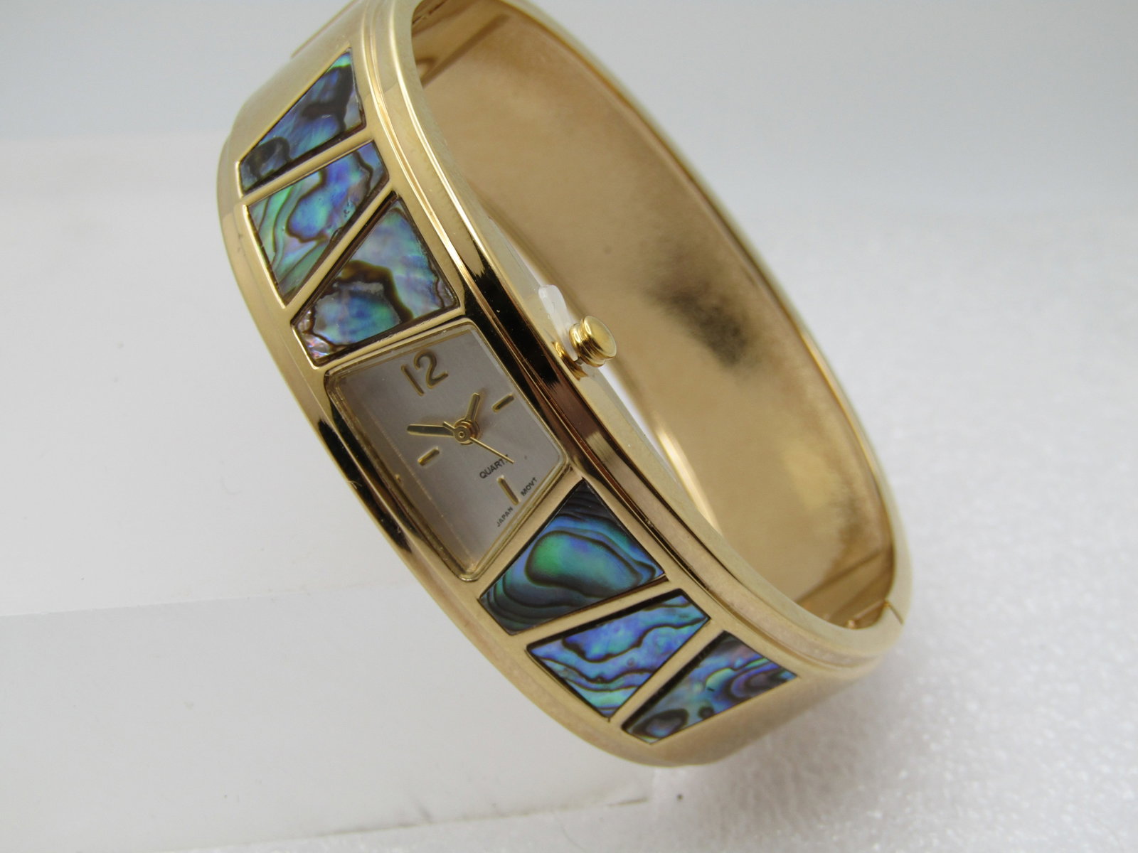Abalone Gold Tone Bangle Watch, Quartz, 7", New and Works - 3