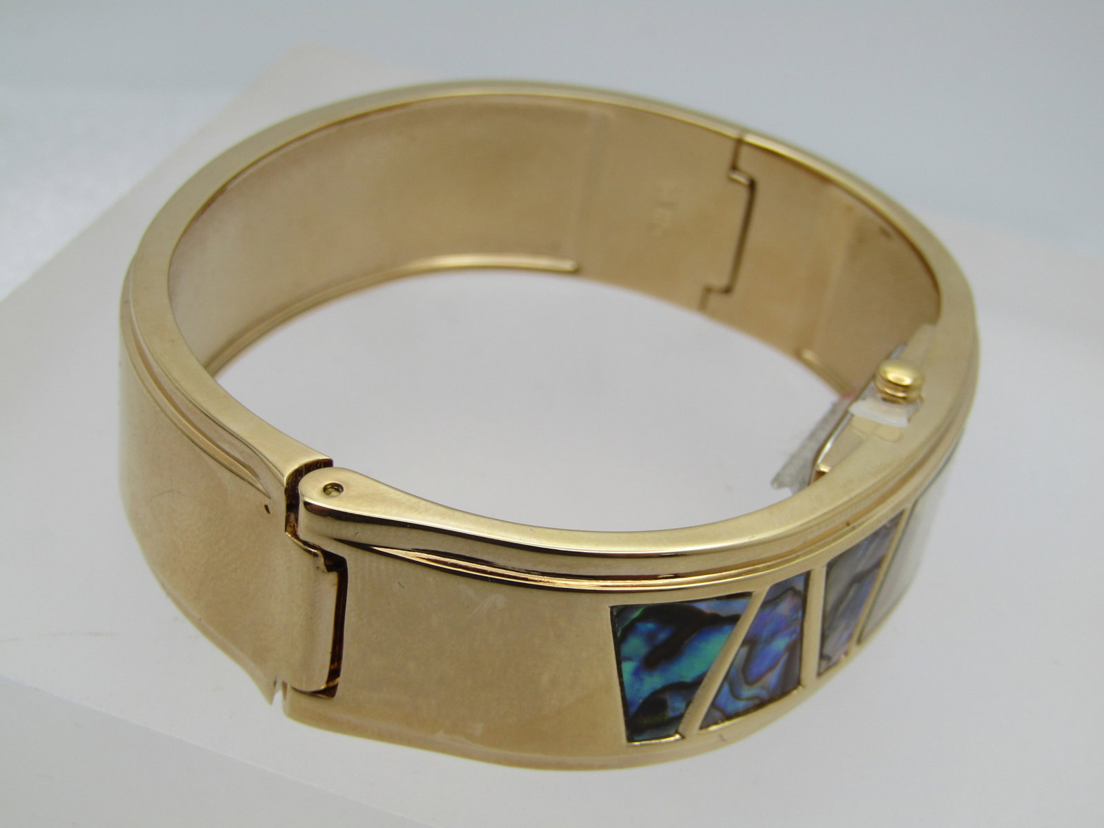 Abalone Gold Tone Bangle Watch, Quartz, 7", New and Works - 5