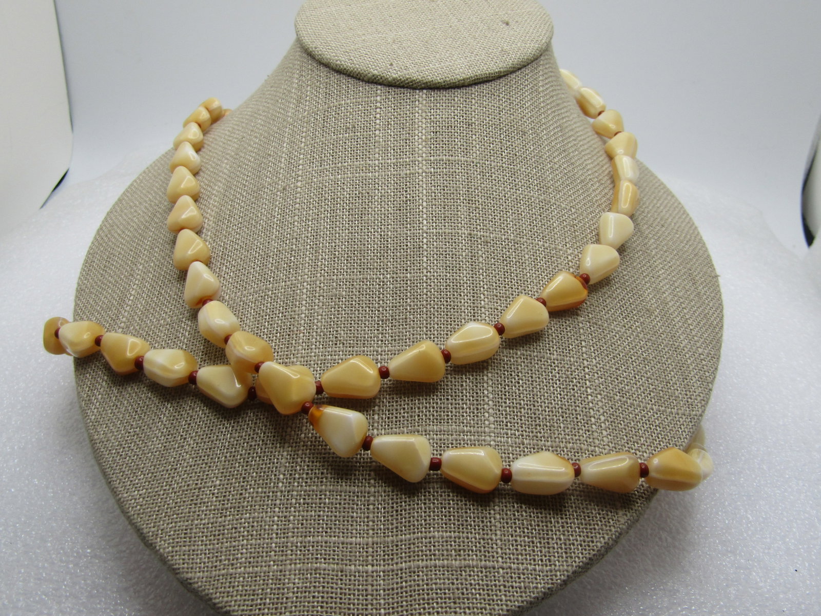Vintage Double Strand Tan Glass Beaded Necklace, 21", 1950's-1960's - 2