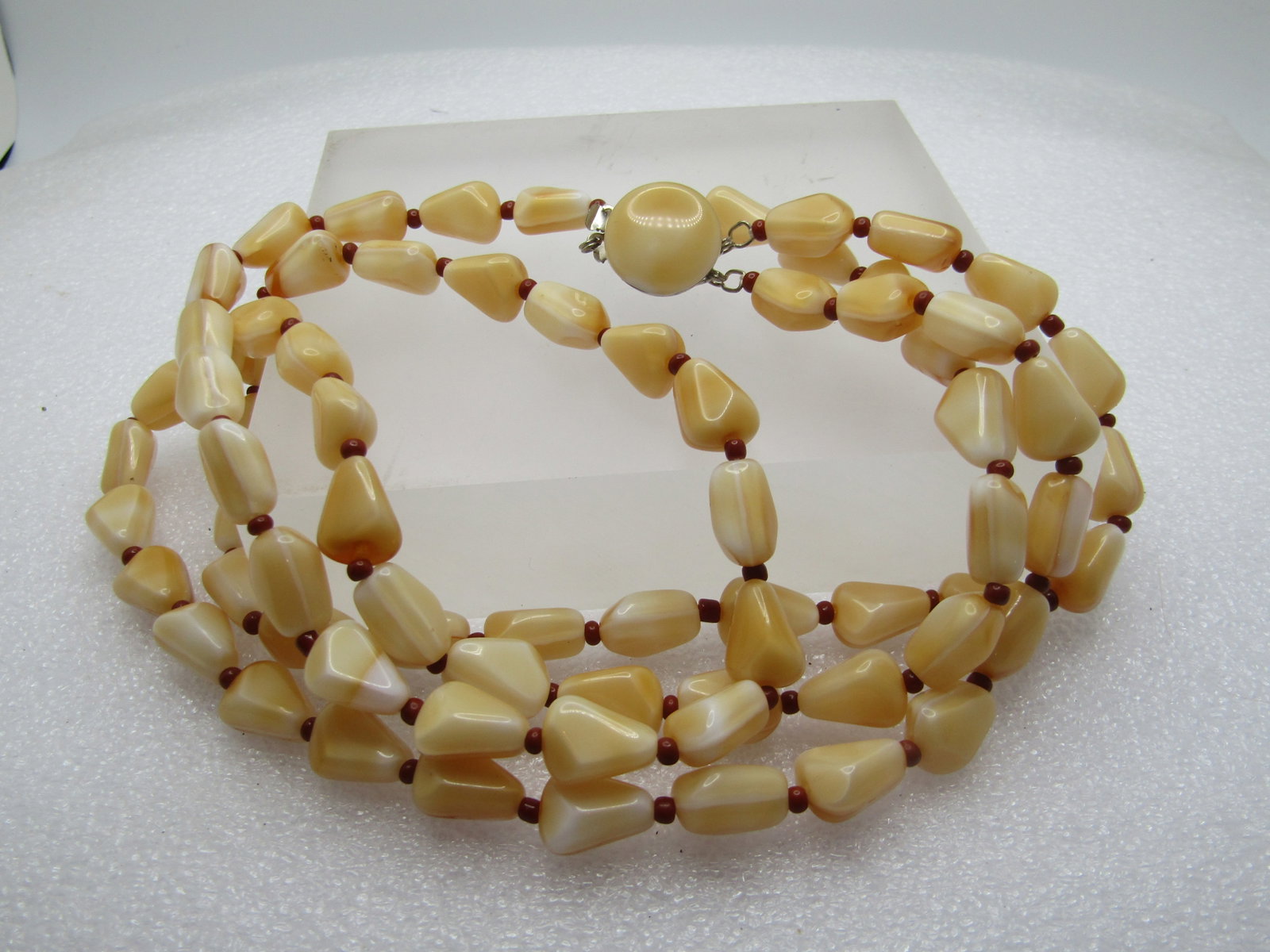 Vintage Double Strand Tan Glass Beaded Necklace, 21", 1950's-1960's - 5