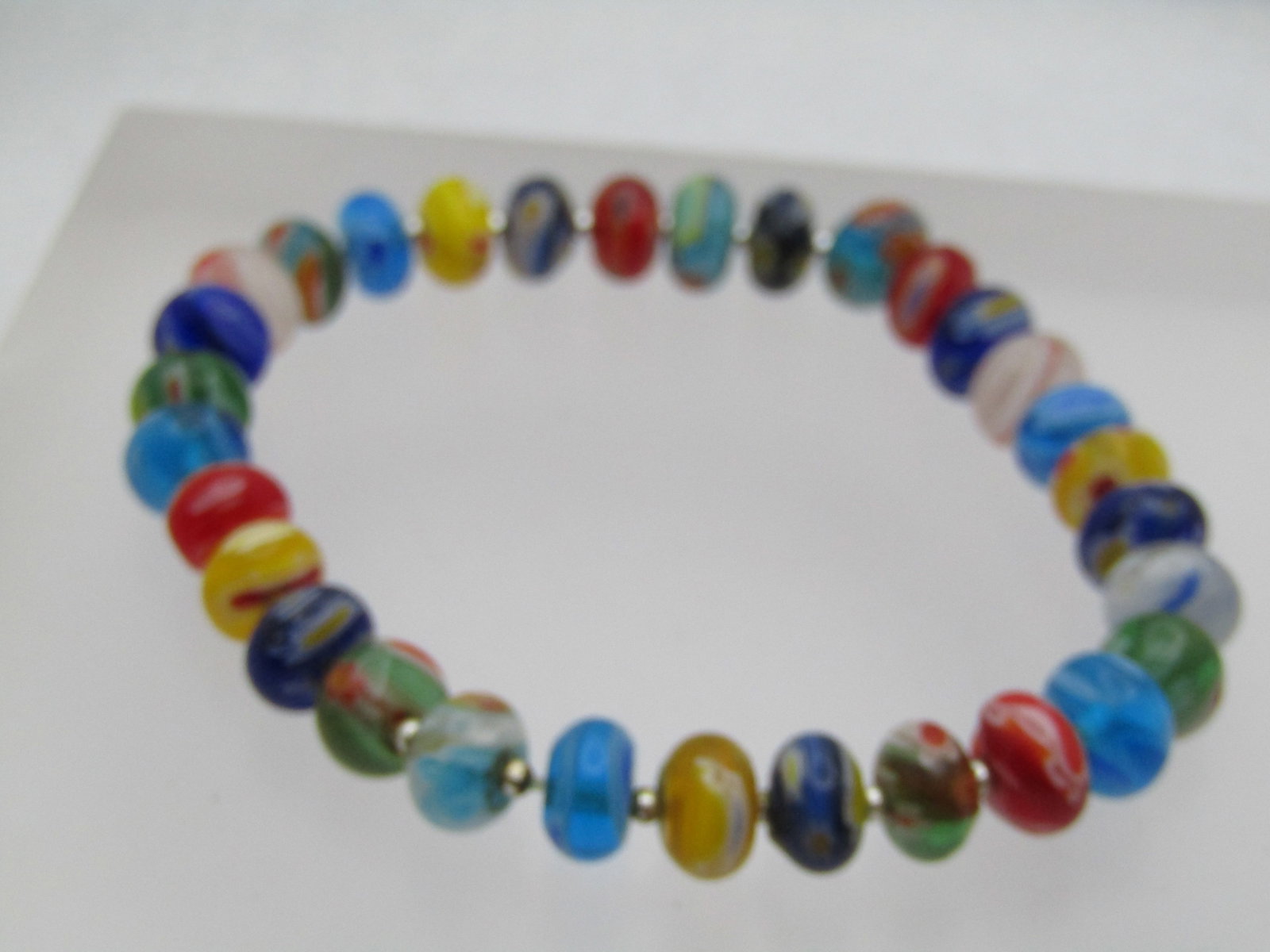 Art Glass Beaded Stretch Bracelet, 7.5", 8mm - 2