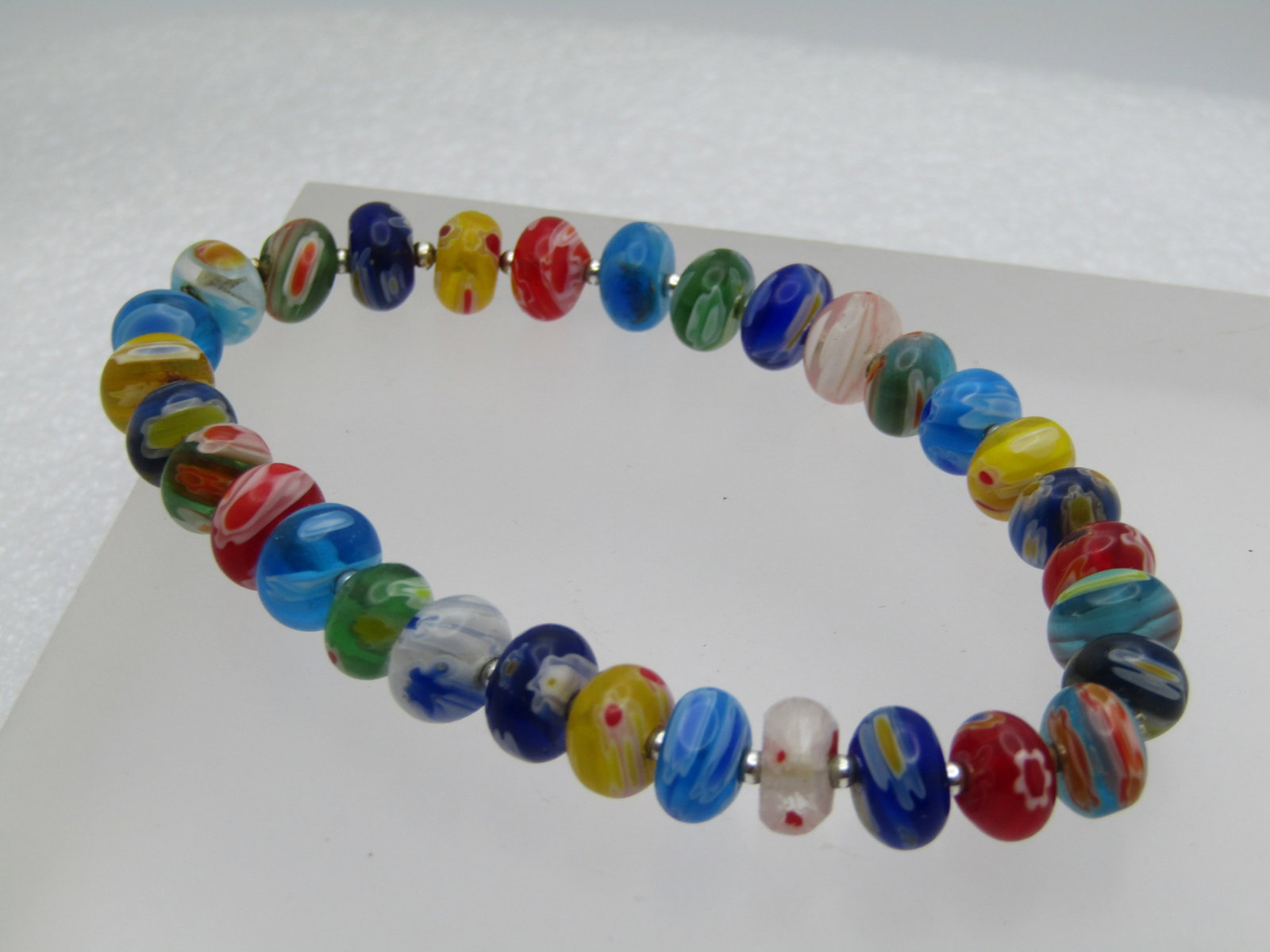 Art Glass Beaded Stretch Bracelet, 7.5", 8mm - 3