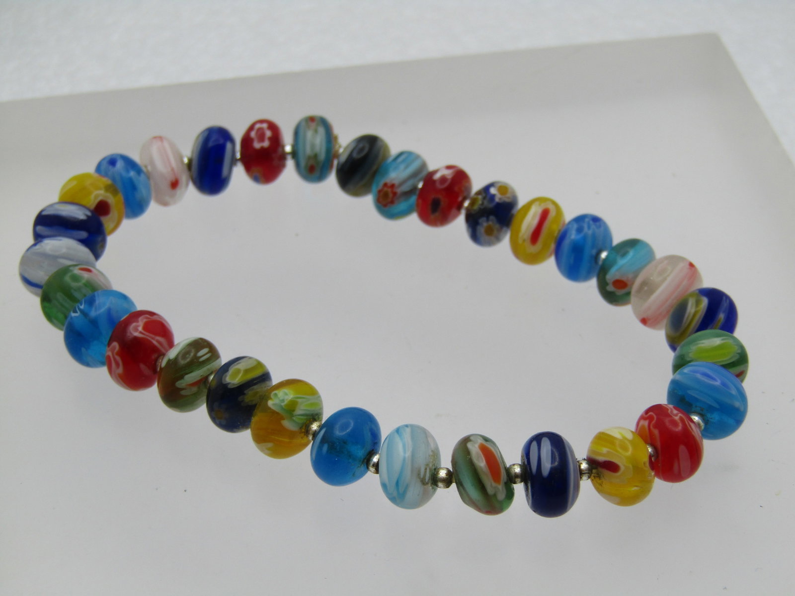 Art Glass Beaded Stretch Bracelet, 7.5", 8mm - 4
