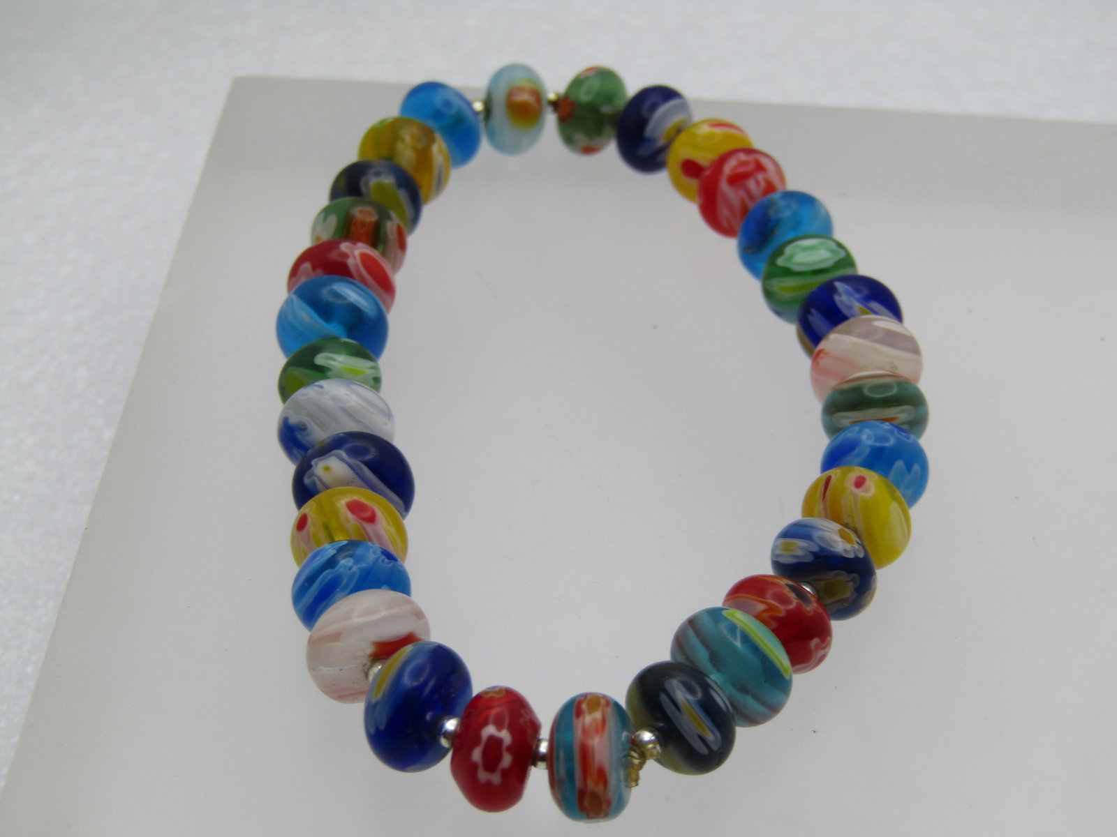 Art Glass Beaded Stretch Bracelet, 7.5", 8mm - 5