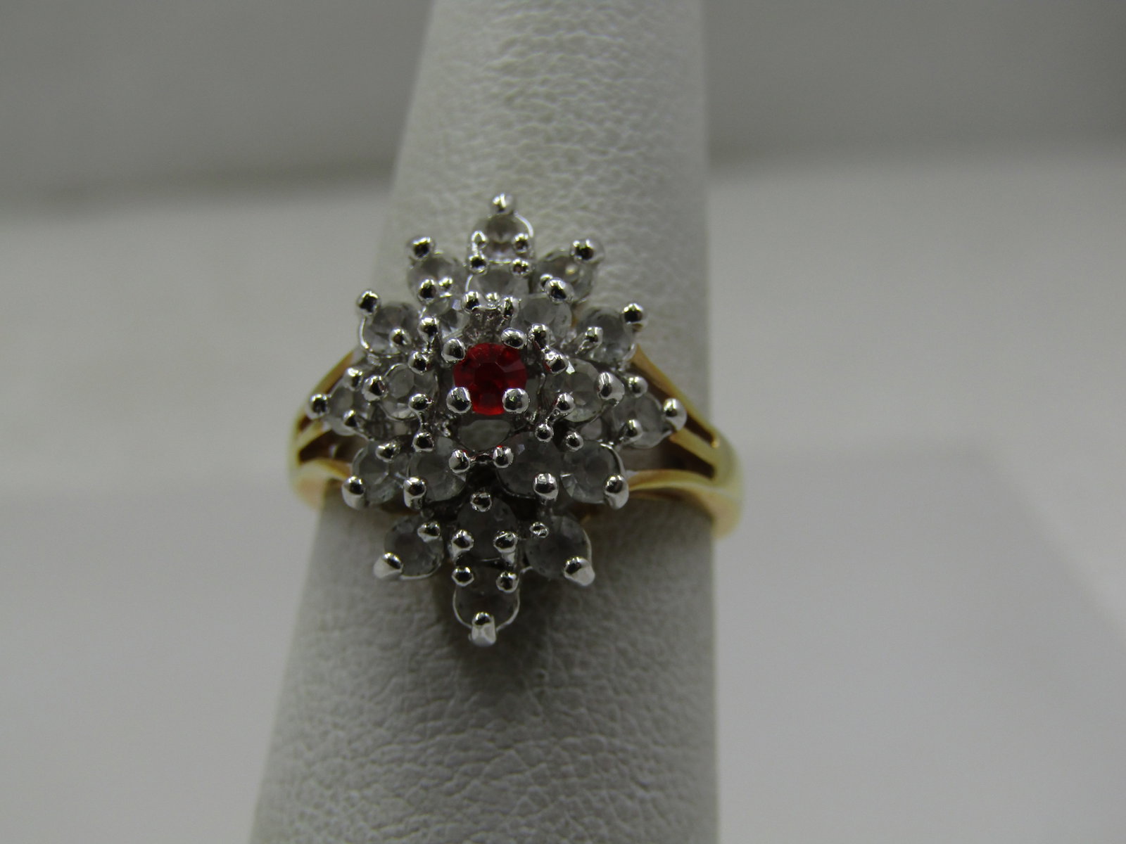 14kt Plated Rhinestone Cocktail Ring, Sz. 6 , Two-Tone. (1 of 7)