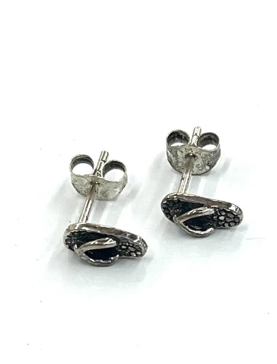 Estate Sterling Silver Flip Flop Earring Studs - 2
