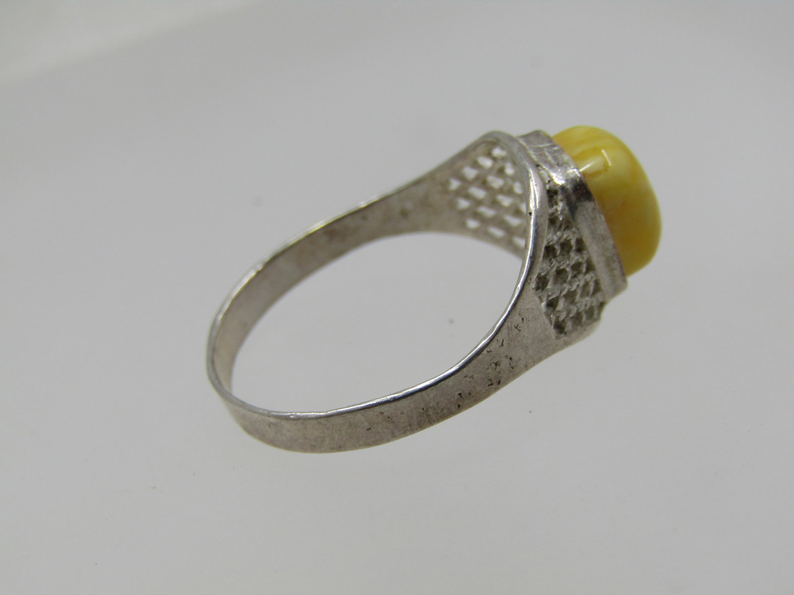 Vintage Yellow Stone Ring, Sz 9.25, Silver Tone - 5