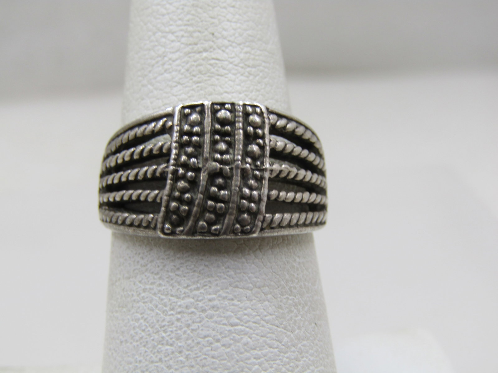 Vintage Sterling Wide Ring, Multi-Band Look, Sz, 7.5, 1970's (1 of 6)