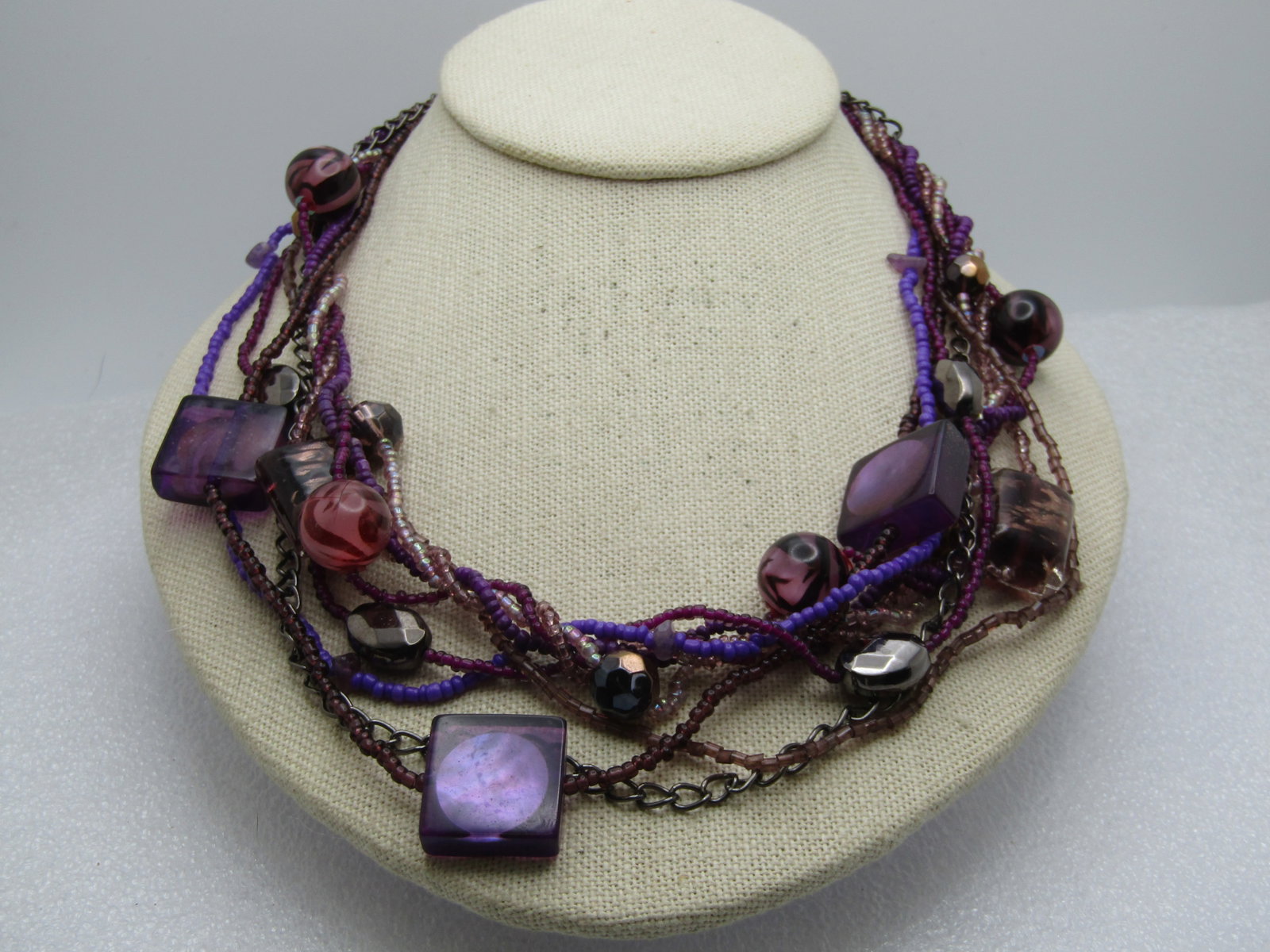 Vintage 9 Strand Purple Beaded Necklace, Glass 18"-21" (1 of 7)