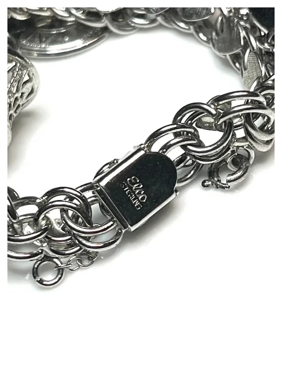 Vintage Sterling Silver Heart Charm Bracelet -Mother, Birthday, Christmas - 12