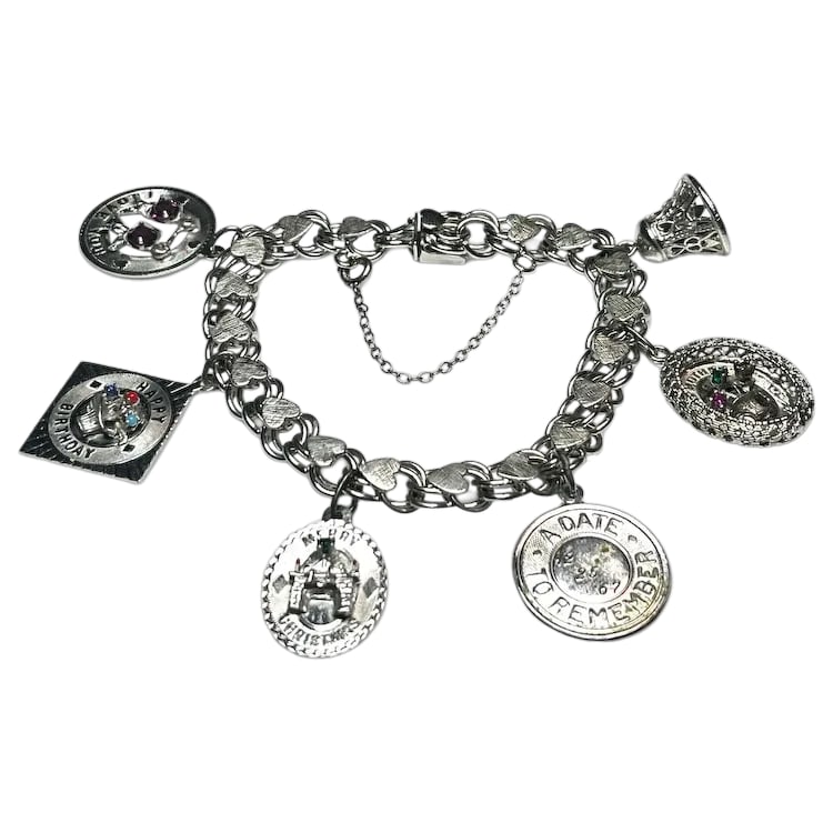 Vintage Sterling Silver Heart Charm Bracelet -Mother, Birthday, Christmas (1 of 12)