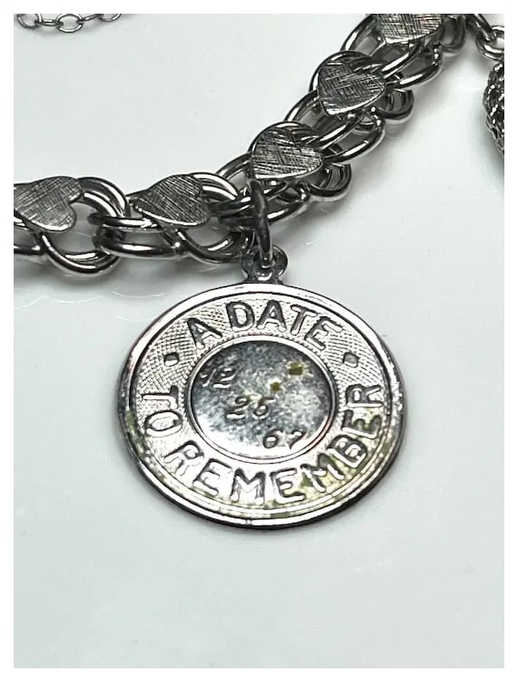 Vintage Sterling Silver Heart Charm Bracelet -Mother, Birthday, Christmas - 9