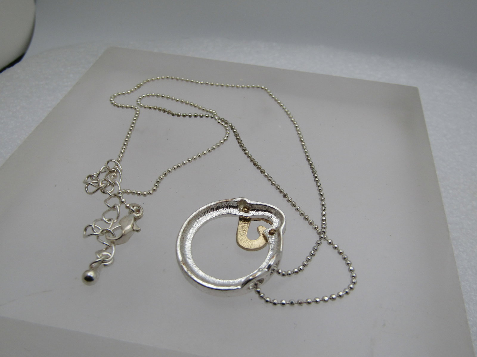 Vintage Silver Tone Rhinestone Heart Necklace 16"-18" - 7