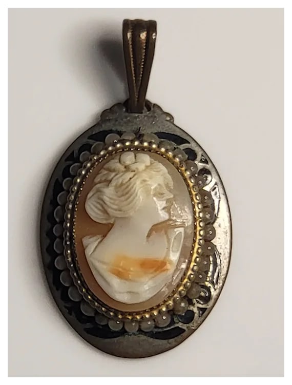 Handcarved Cameo Pendant with Beaded Bezel - 2