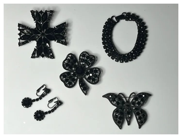 Vintage Lot of Black Rhinestone Weiss Jewelry - 2