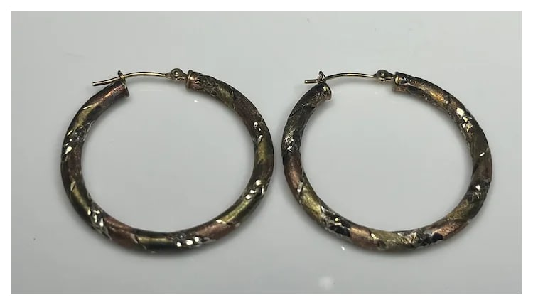 Vintage Diamond Cut Sterling Silver and 1/20 10k Gold Hoop Earrings - 2