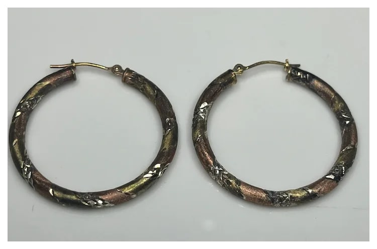 Vintage Diamond Cut Sterling Silver and 1/20 10k Gold Hoop Earrings - 3