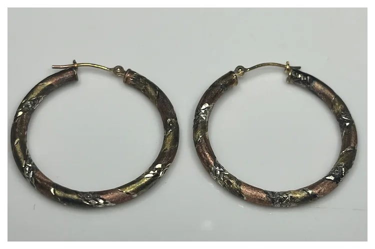 Vintage Diamond Cut Sterling Silver and 1/20 10k Gold Hoop Earrings - 5