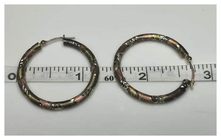 Vintage Diamond Cut Sterling Silver and 1/20 10k Gold Hoop Earrings - 7