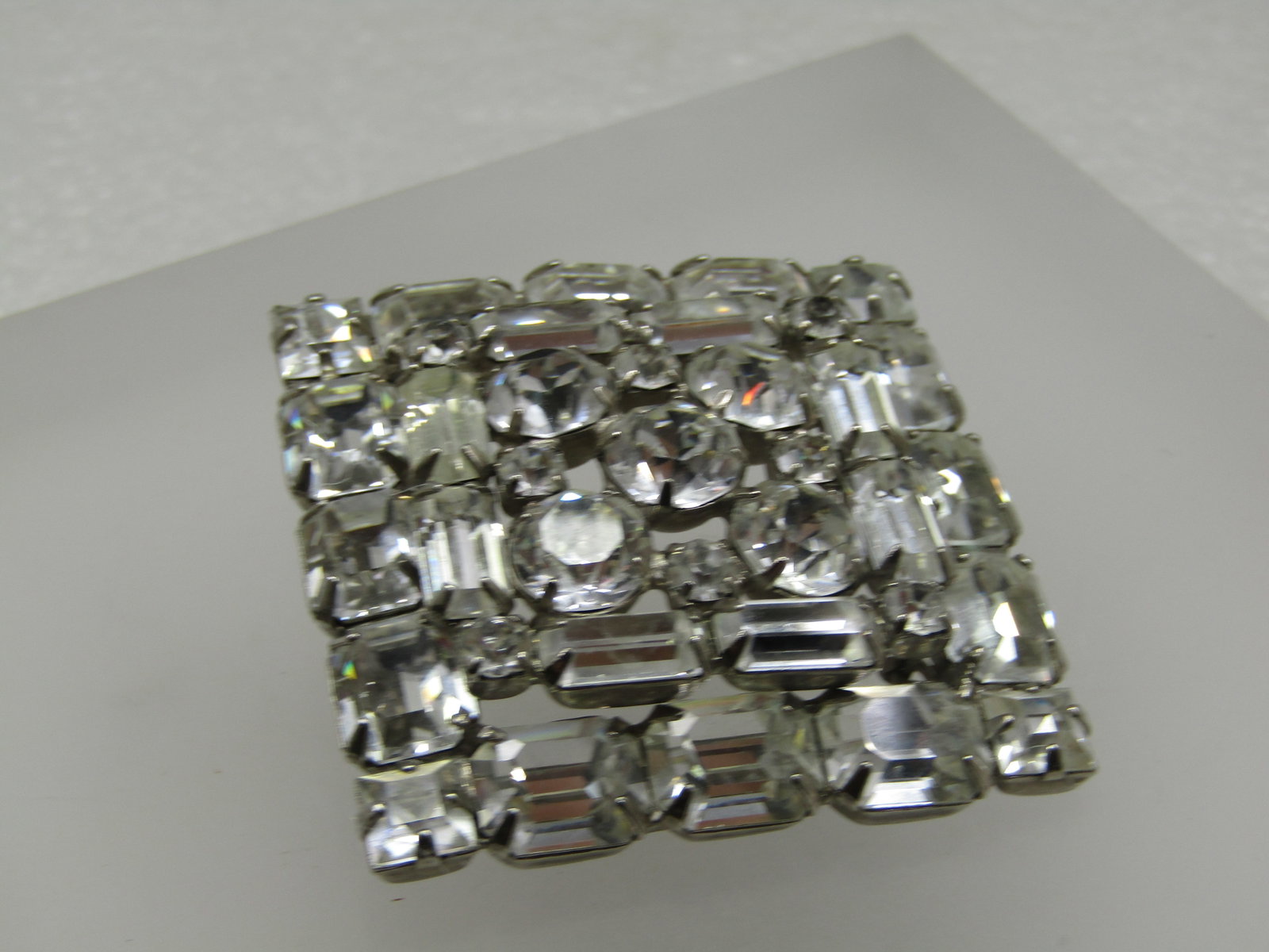 Vintage Weiss Tiered Clear Rhinestone Brooch, Square, 1.75", Mid-Century - 2