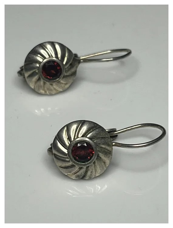 Vintage Sterling Silver and Garnet Drop Earrings - 2