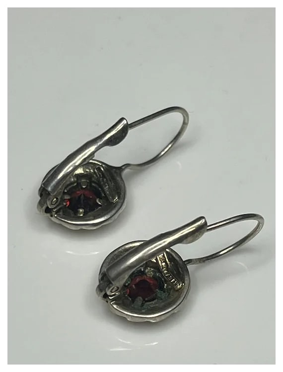 Vintage Sterling Silver and Garnet Drop Earrings - 3