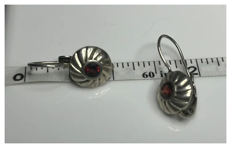 Vintage Sterling Silver and Garnet Drop Earrings - 6