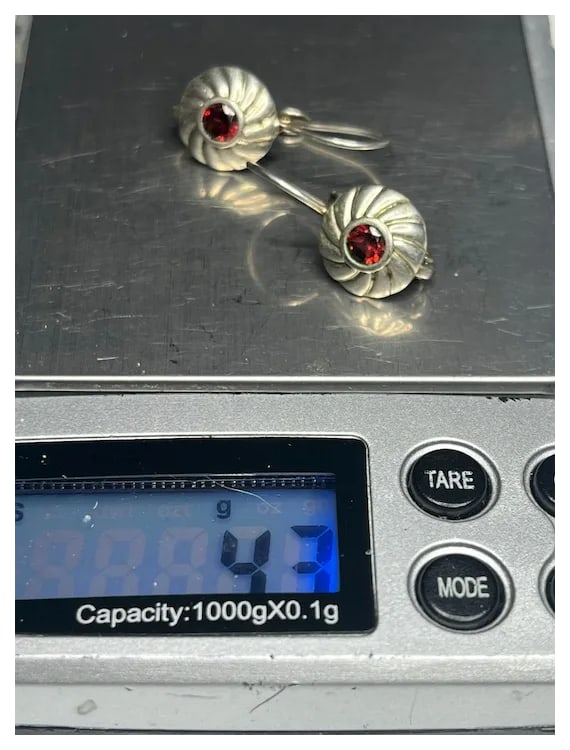 Vintage Sterling Silver and Garnet Drop Earrings - 7