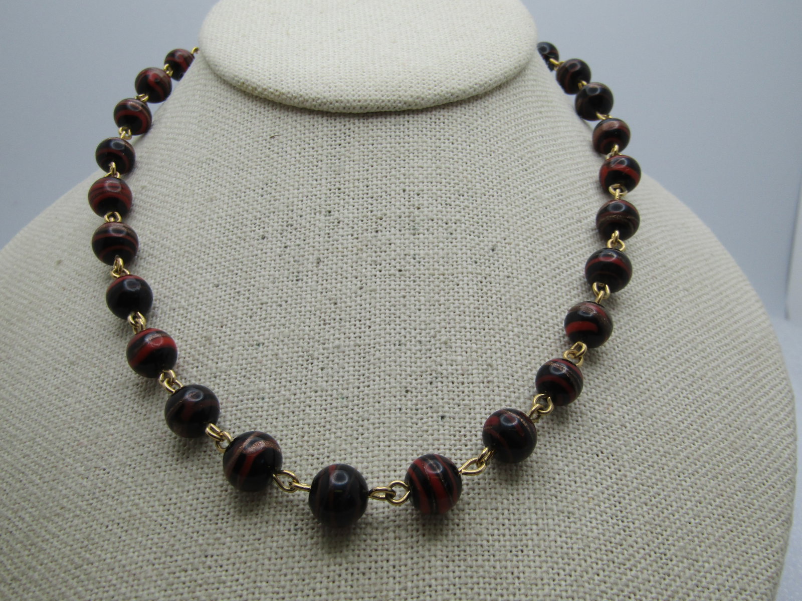 Vintage Spiral Black Glass Beaded Necklace, 15" 1960's-1970's - 2