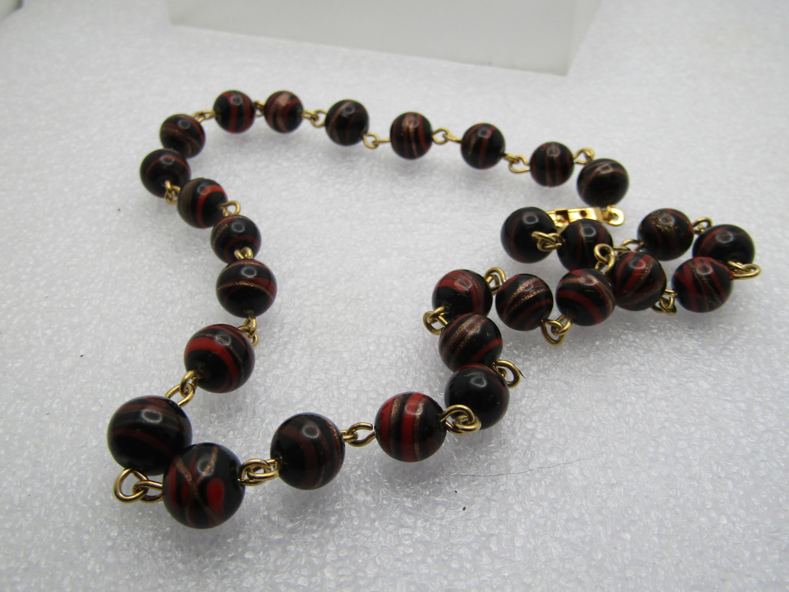 Vintage Spiral Black Glass Beaded Necklace, 15" 1960's-1970's - 4