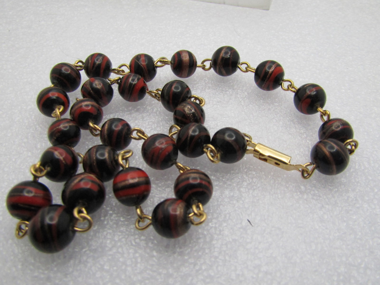Vintage Spiral Black Glass Beaded Necklace, 15" 1960's-1970's - 5