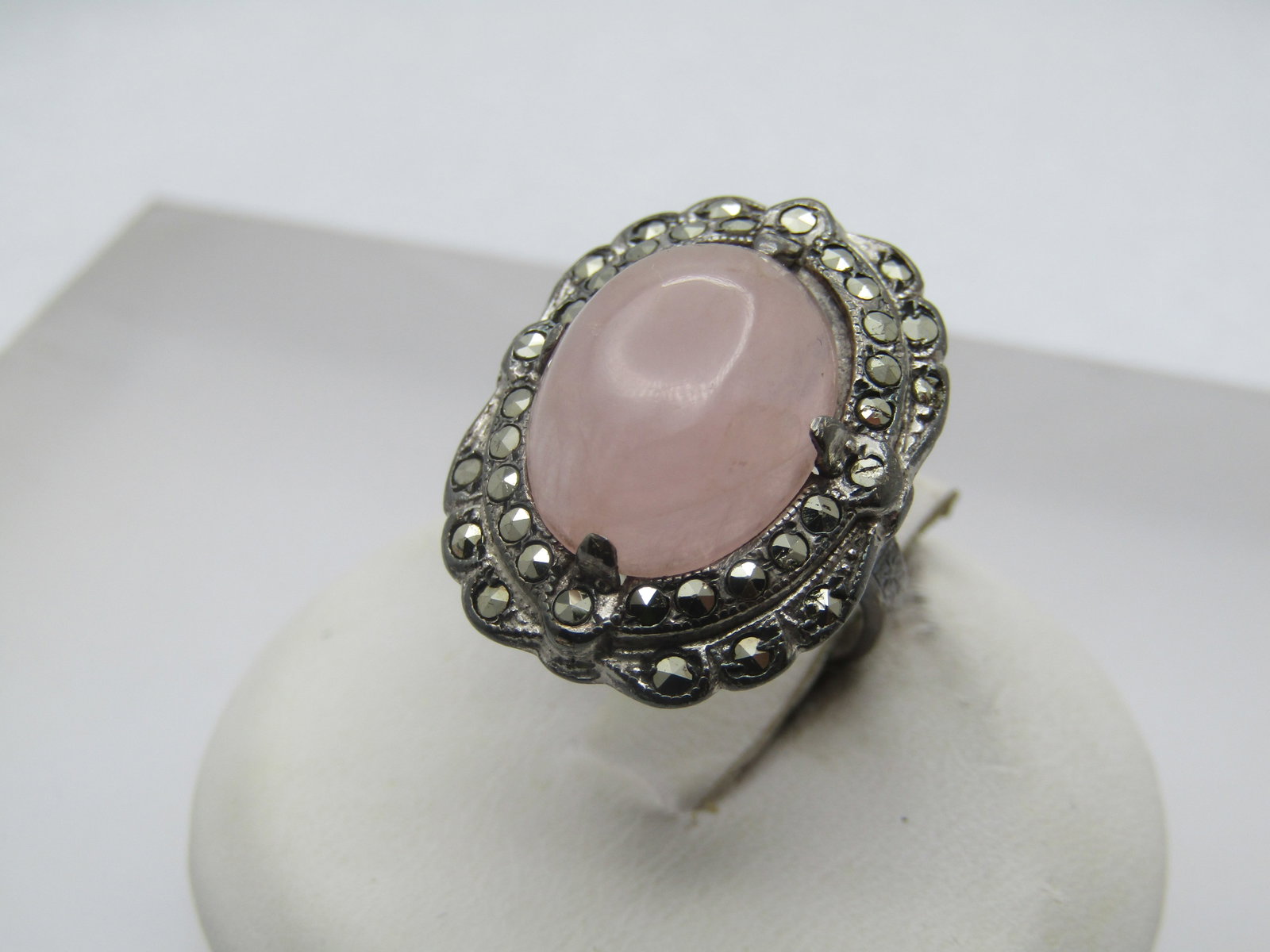 Vintage Pink Quartz Marcasite Ring, Sz. 2.5, 1920's-1930's - 2