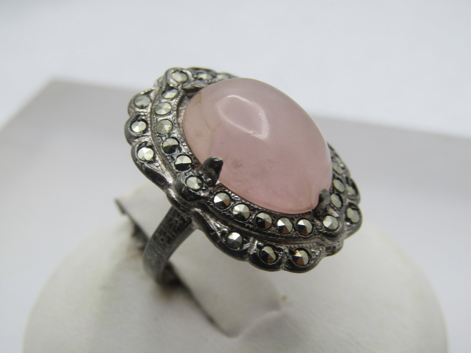 Vintage Pink Quartz Marcasite Ring, Sz. 2.5, 1920's-1930's - 3