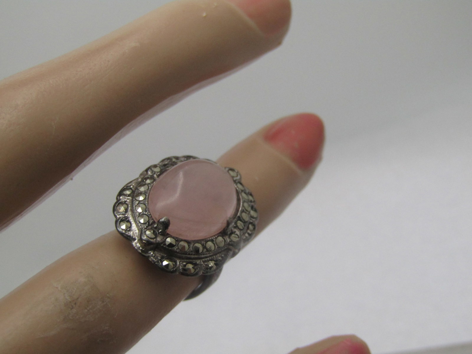 Vintage Pink Quartz Marcasite Ring, Sz. 2.5, 1920's-1930's - 5