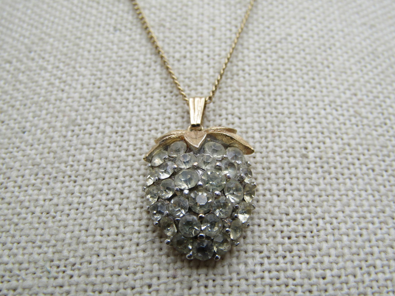 Vintage Trifari Strawberry Rhinestone Necklace, 16", 1960's - 4