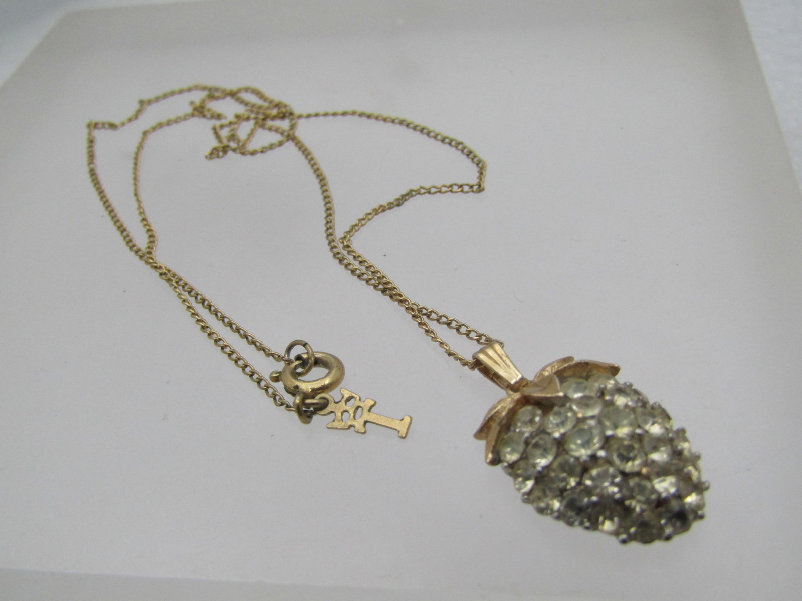 Vintage Trifari Strawberry Rhinestone Necklace, 16", 1960's - 6
