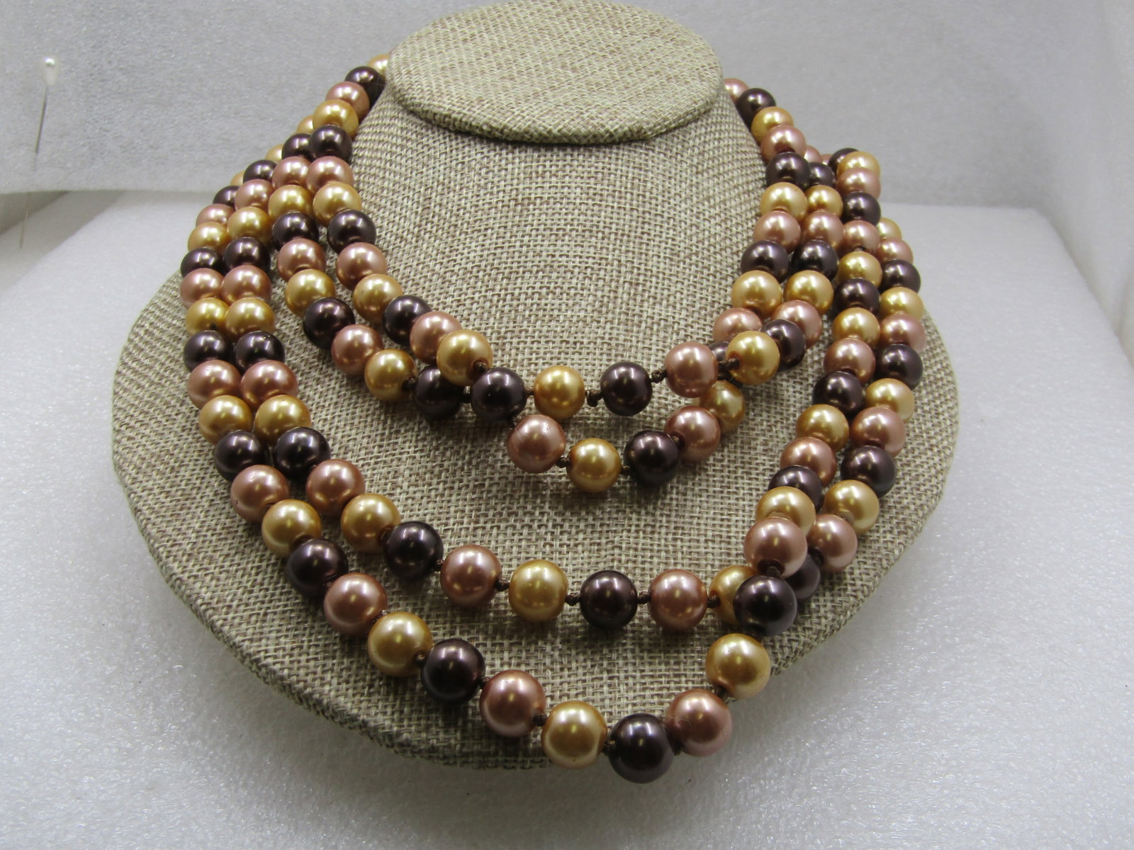 Vintage Brown & Tan 10mm Pearl Necklace 78", Faux Tahitian - 2