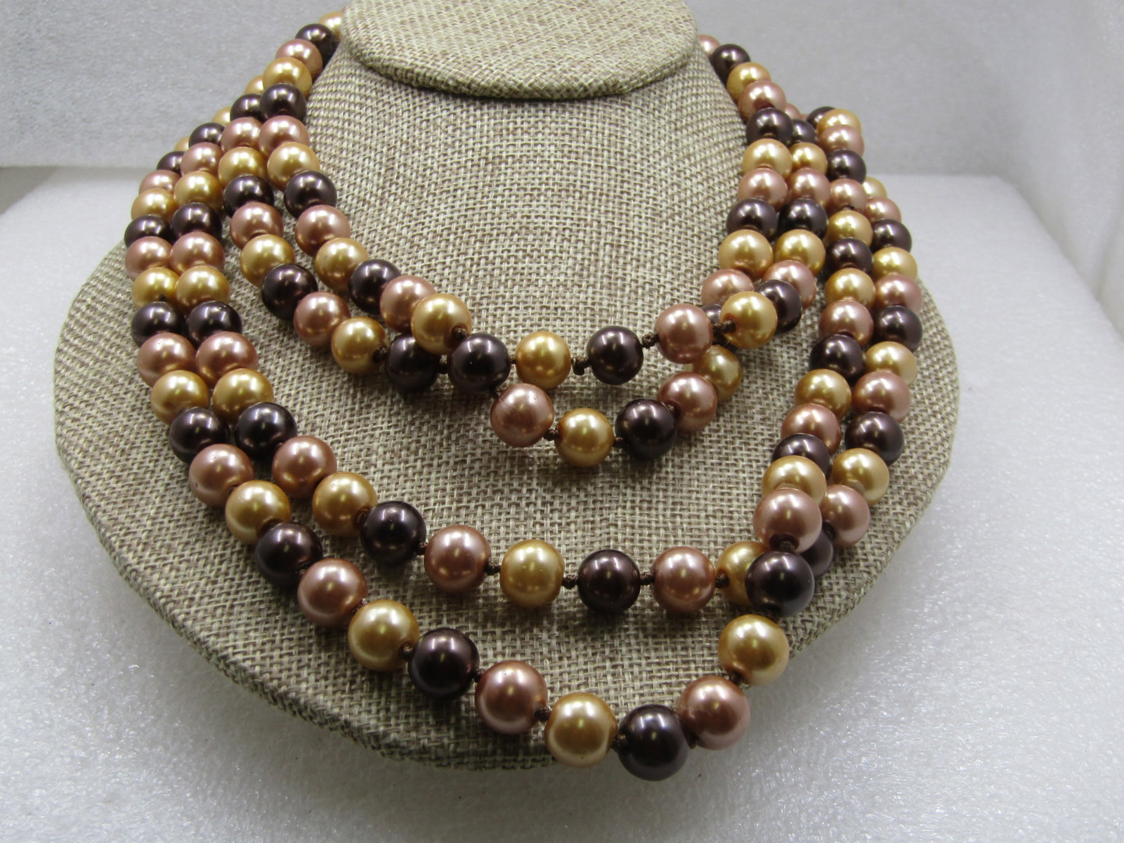 Vintage Brown & Tan 10mm Pearl Necklace 78", Faux Tahitian - 3