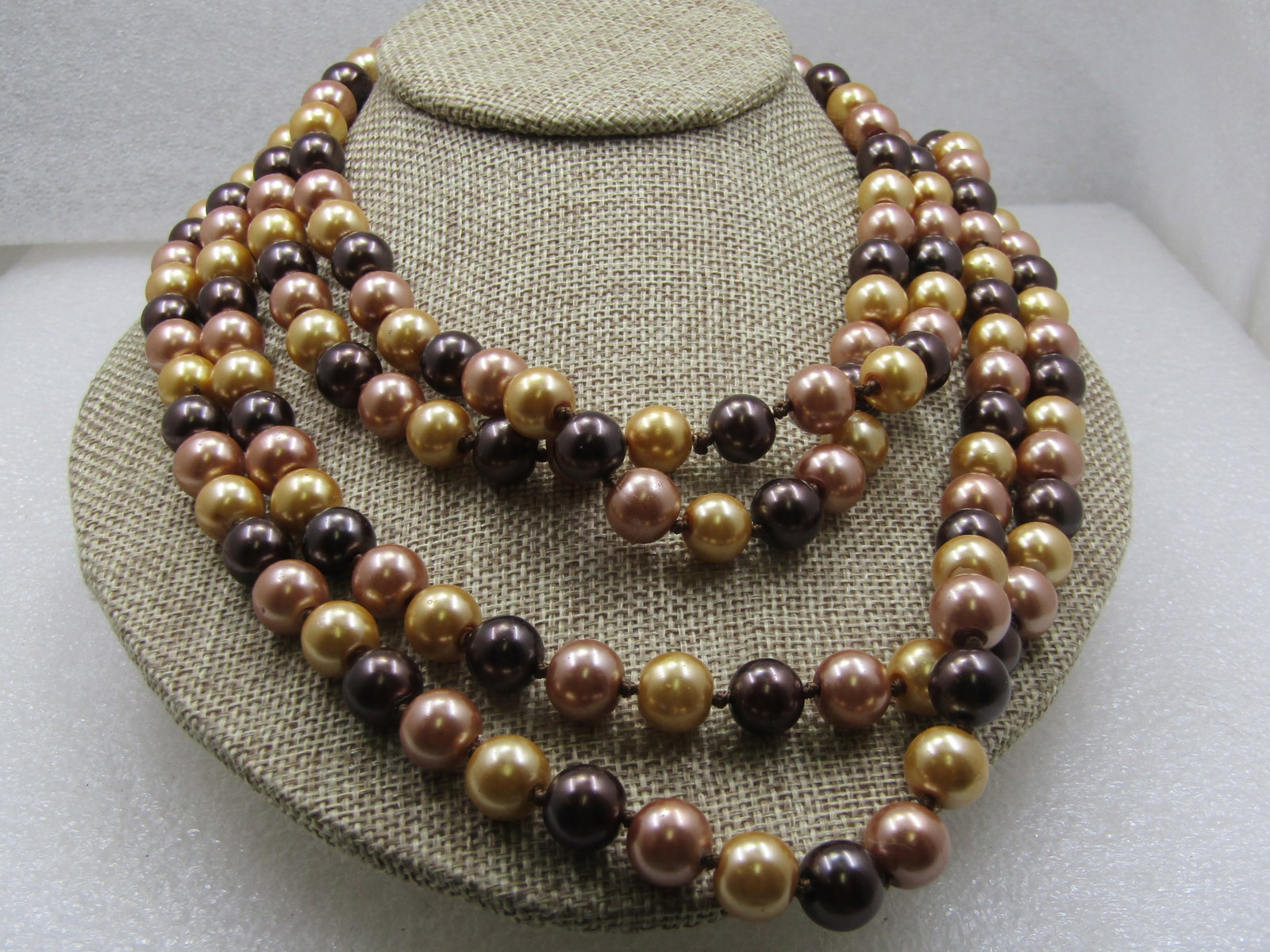 Vintage Brown & Tan 10mm Pearl Necklace 78", Faux Tahitian - 4