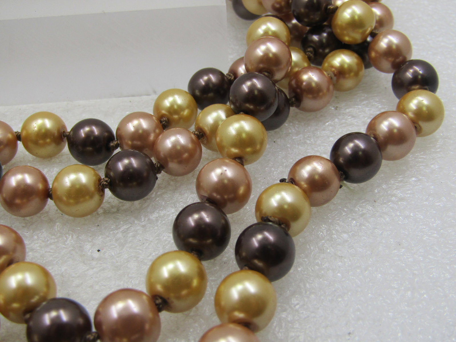 Vintage Brown & Tan 10mm Pearl Necklace 78", Faux Tahitian - 6