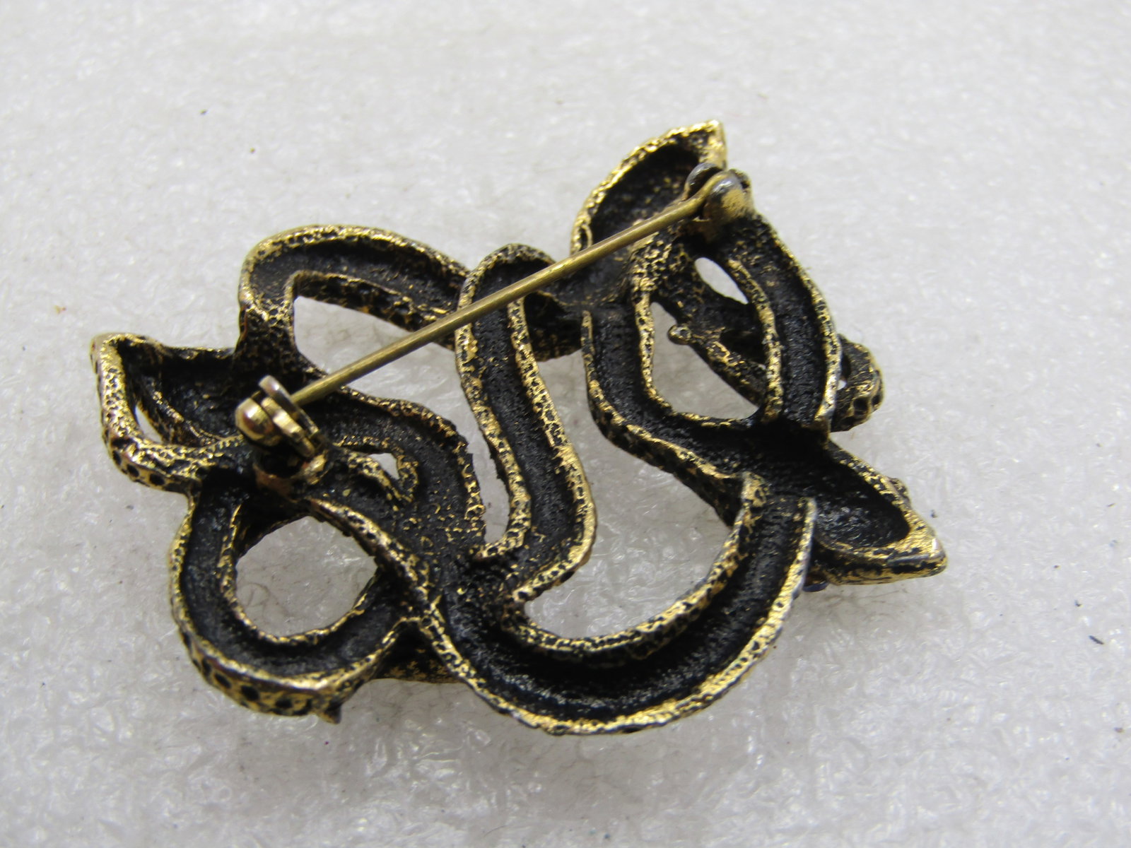 Vintage Triple Snake Brooch, Rhinestone Eyes, Gold Tone, Post Mid-Century - 5