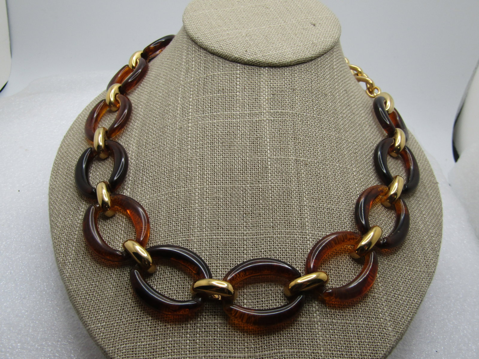 Vintage Faux Tortoiseshell Link Necklace, 19", Signed FLP, 1970's-1980's - 2