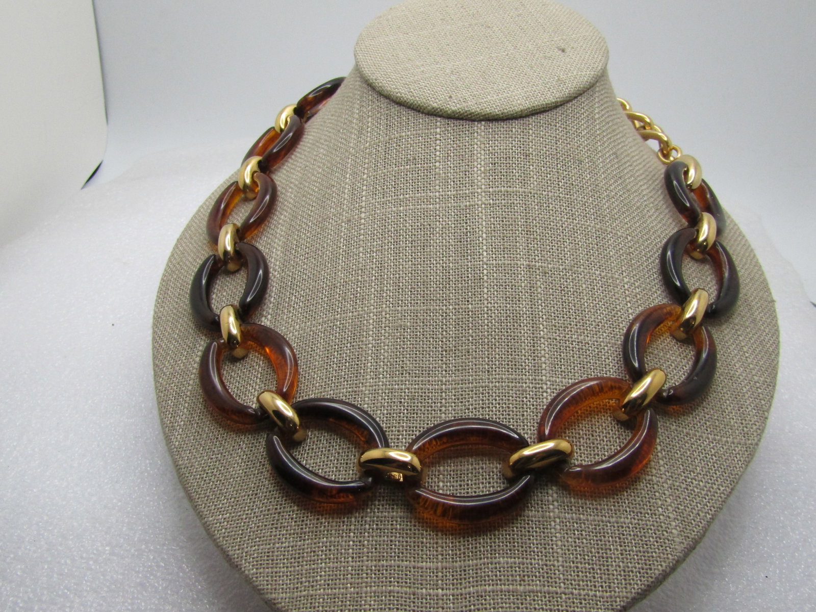 Vintage Faux Tortoiseshell Link Necklace, 19", Signed FLP, 1970's-1980's - 3