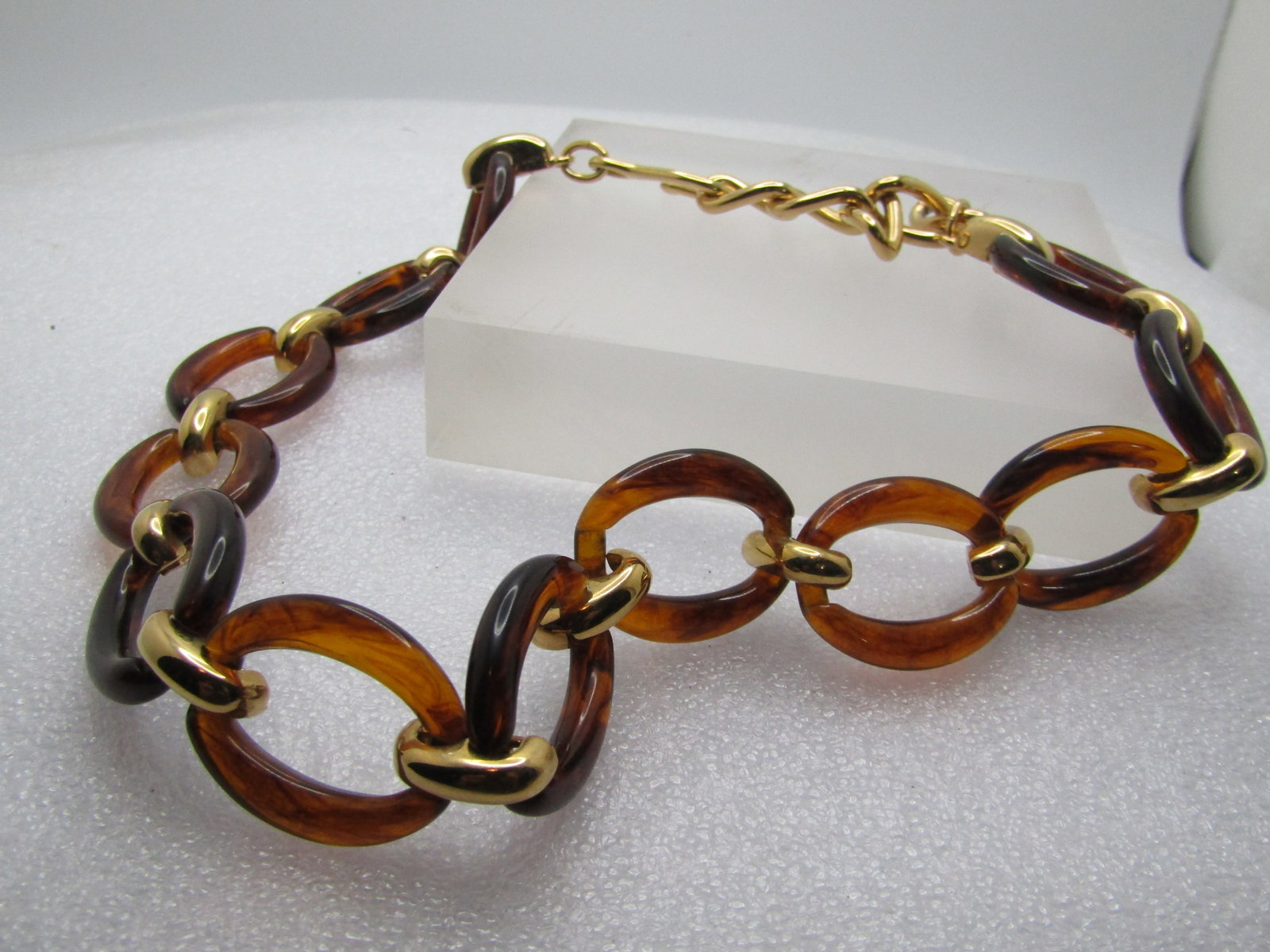 Vintage Faux Tortoiseshell Link Necklace, 19", Signed FLP, 1970's-1980's - 4