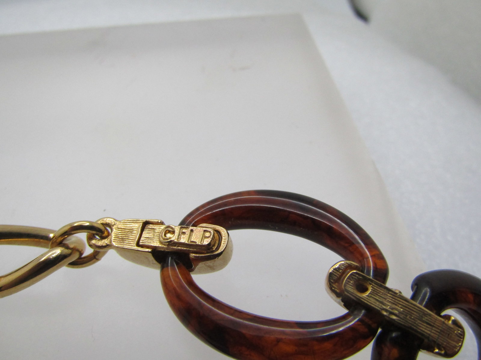 Vintage Faux Tortoiseshell Link Necklace, 19", Signed FLP, 1970's-1980's - 5