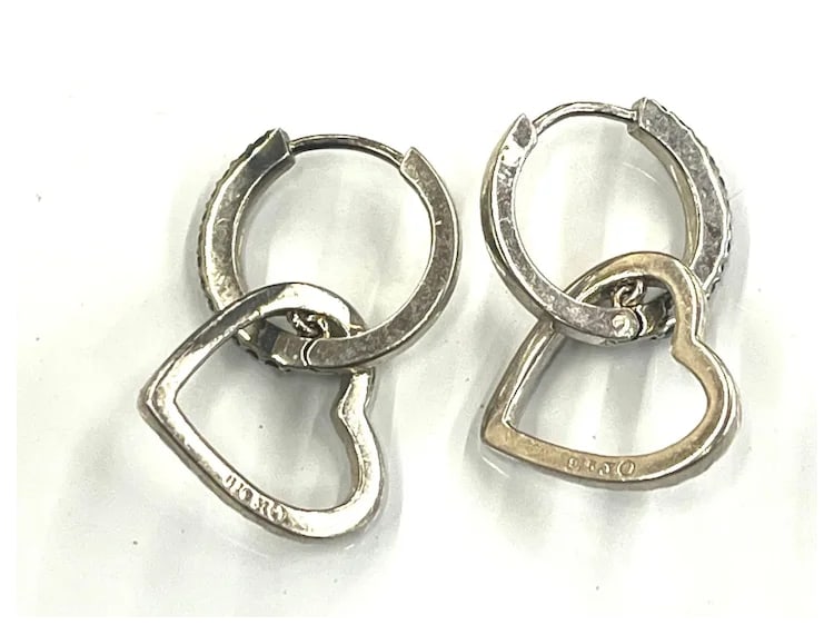 Estate Sterling Silver Marcasite Heart Hoop Earrings - 4