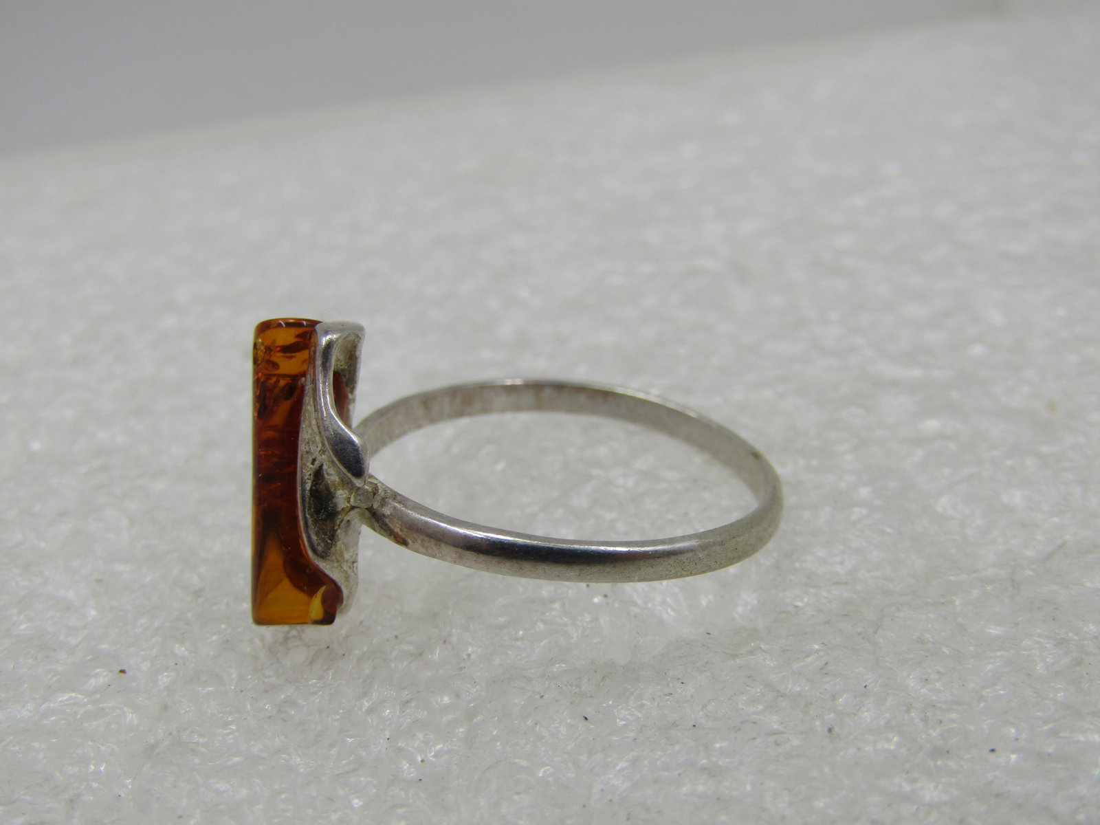 Sterling Silver Amber Tubular Ring, Sz. 8 - 6