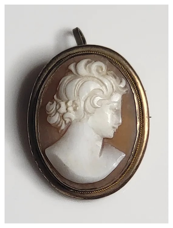 Vintage Silver Hand-Carved Shell Filigree Retractable Cameo Pin/Brooch - 2