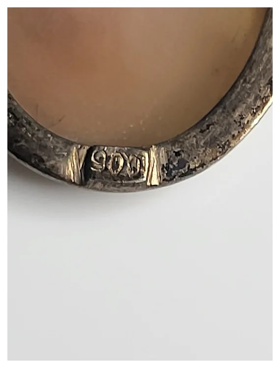 Vintage Silver Hand-Carved Shell Filigree Retractable Cameo Pin/Brooch - 5