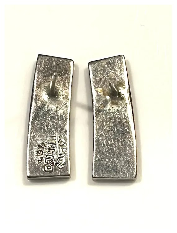 Vintage Sterling Silver and Pink Inlay Earrings - 4